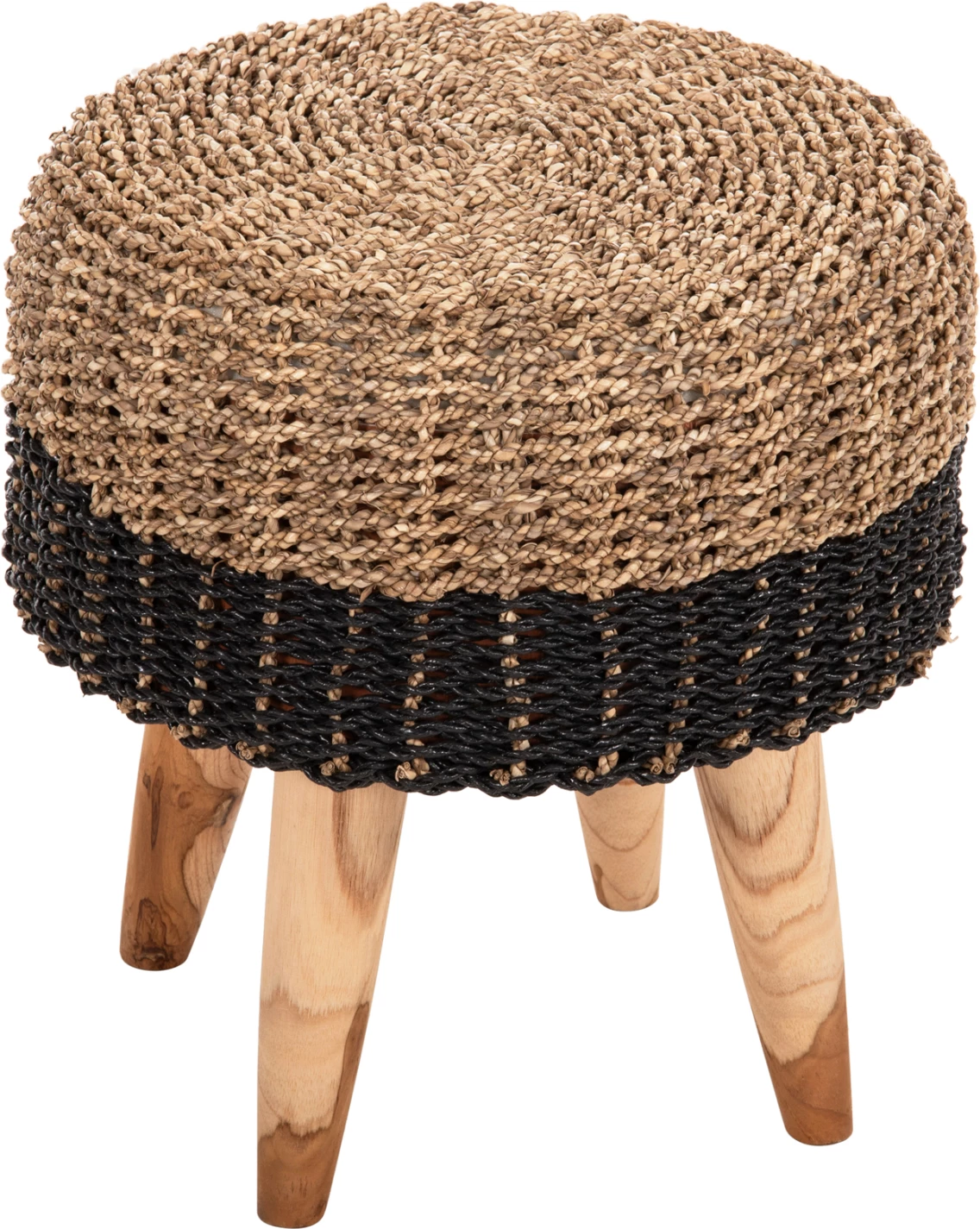 Karrige për bar BEAM, dru teak dhe rush deti, natyrale & e zezë, Φ43x45H cm