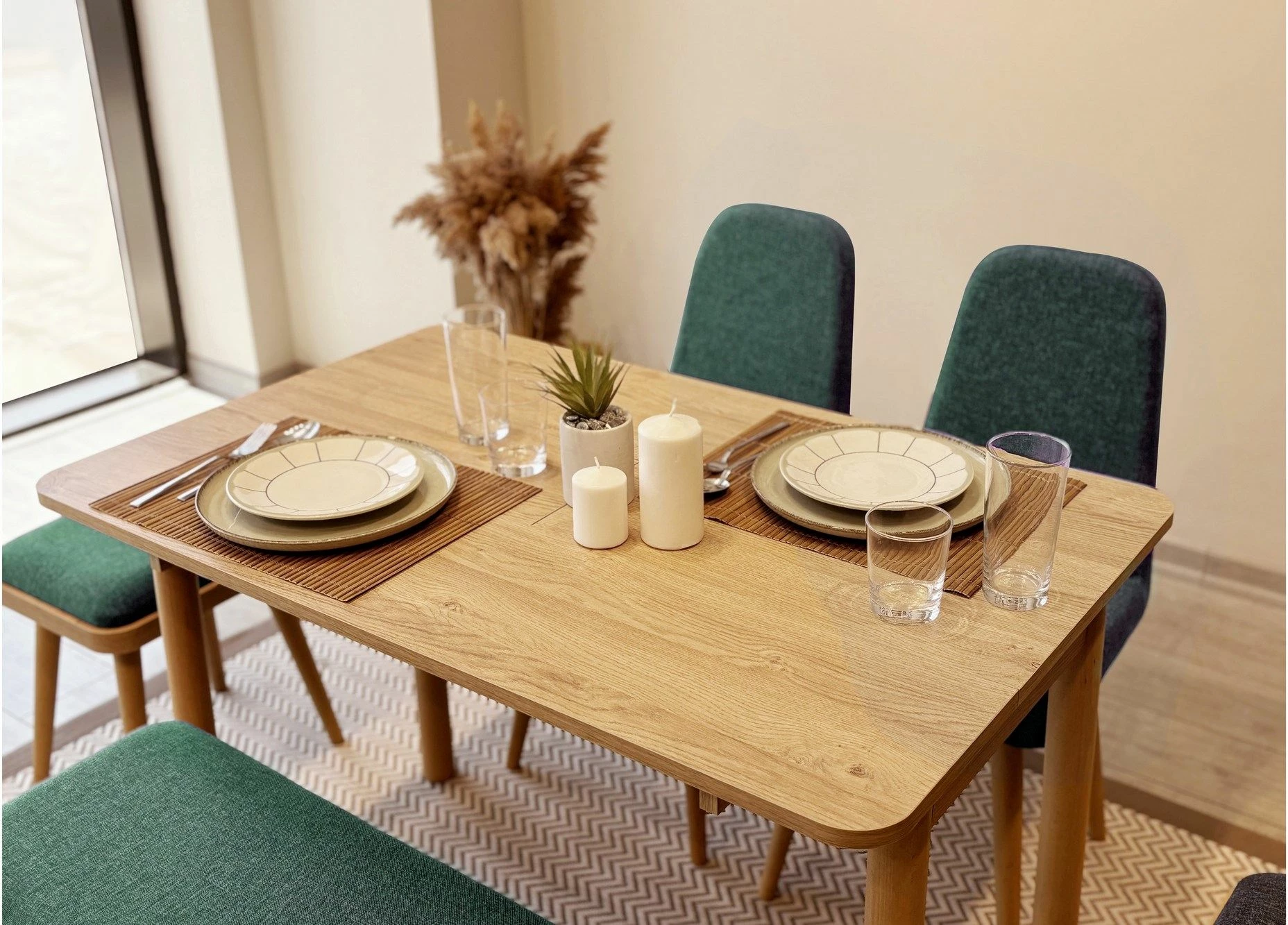 Set tavoline me karrige, zgjatshme, 6 pjesë, ngjyrë lis dhe e gjelbër, Skye Decor, Vina Mini 03 1070