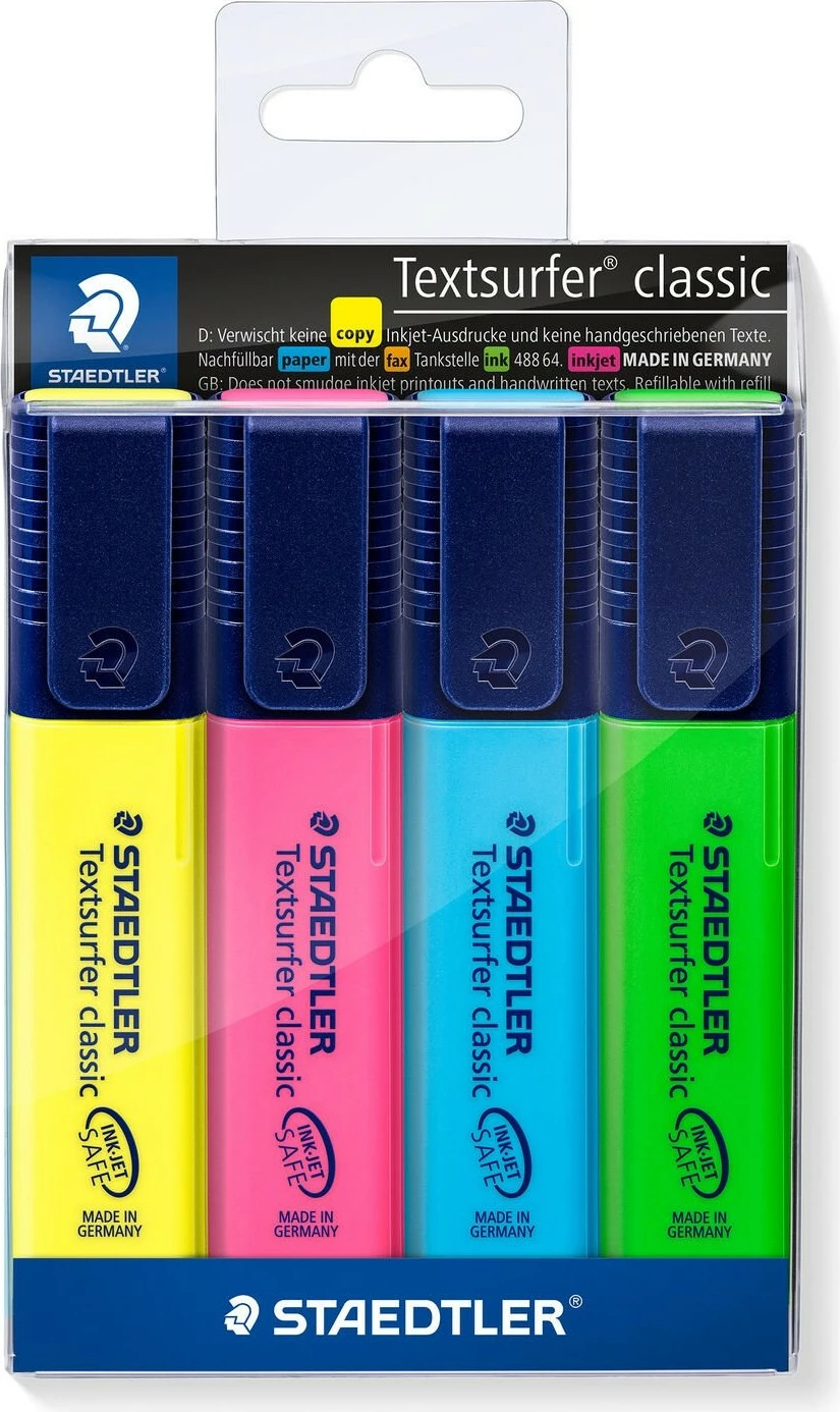 Set markerash STAEDTLER Textsurfer classic 364, 4 copë, majë shpatule, ngjyra kaltër, gjelbër, rozë, verdhë