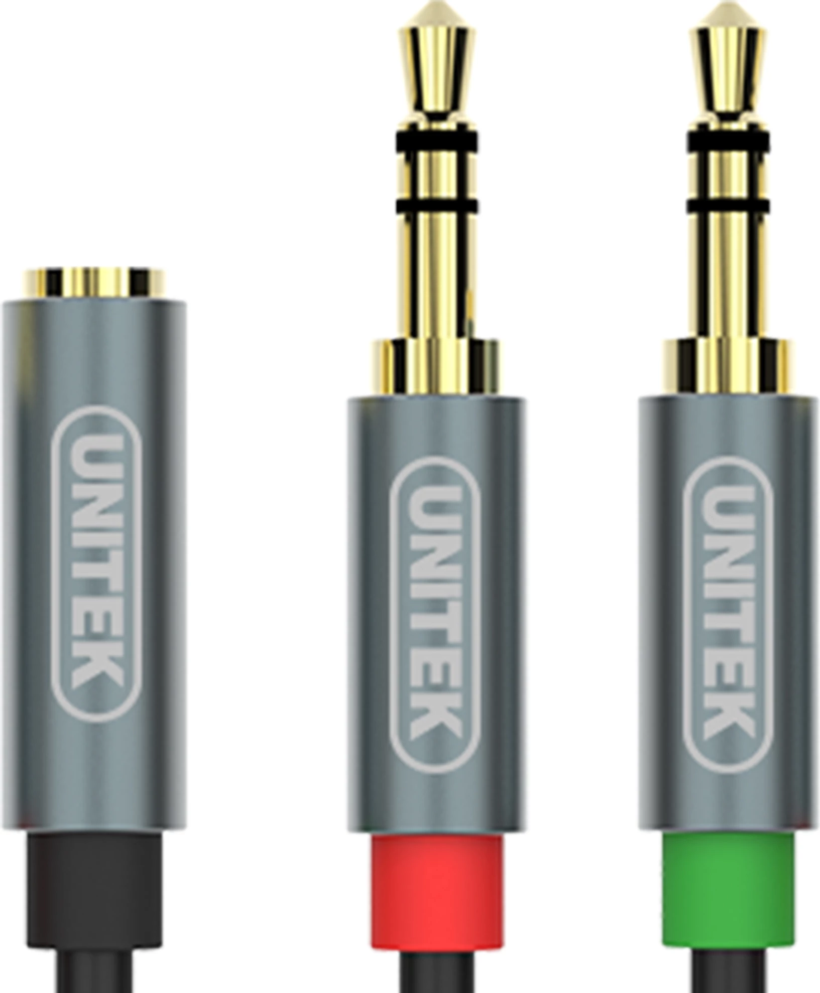 Kabllo/adapter ndarës AUX Unitek Y-C957ABK, 0.2 m, Jack 3.5mm (femër) në 2x Jack 3.5mm (meshkuj), argjendtë