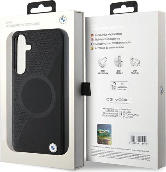 Mbështjellës BMW S24+ S926 Leather Half Textured & Circle MagSafe, i zi