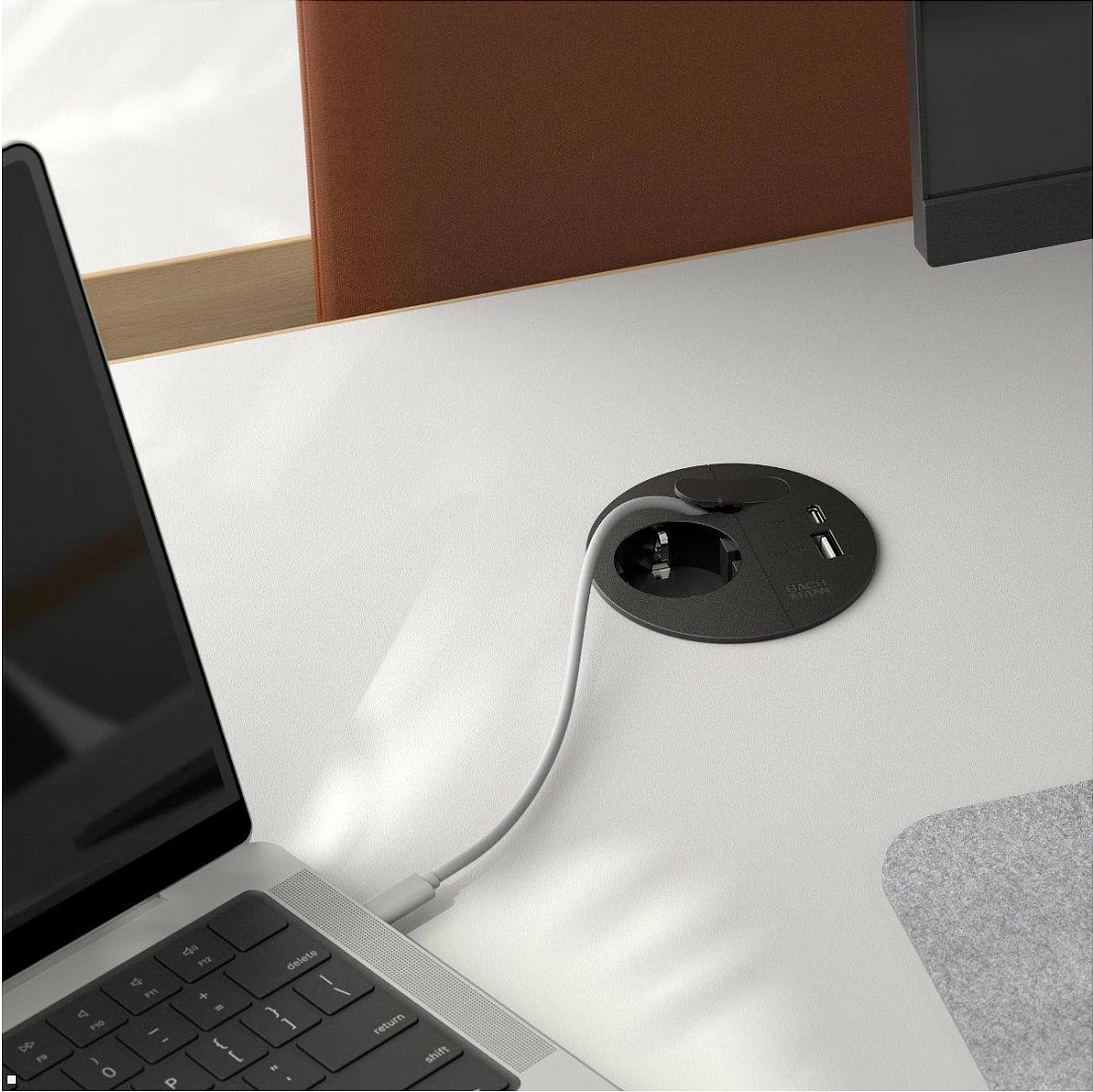 Prizë tavoline Bachmann Loop In Charge, Schuko CEE7/3 + USB-A/USB-C 22W PD, kabllo 2m, e zezë