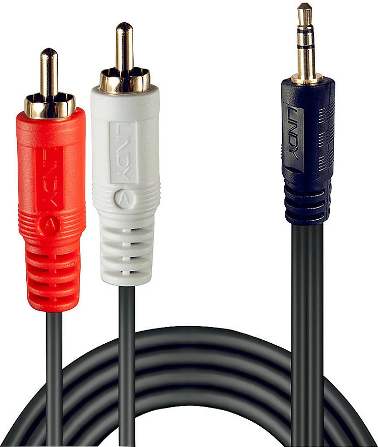 Kabllo audio Lindy Premium Phono 3.5mm në 2xRCA, 1m, e zezë