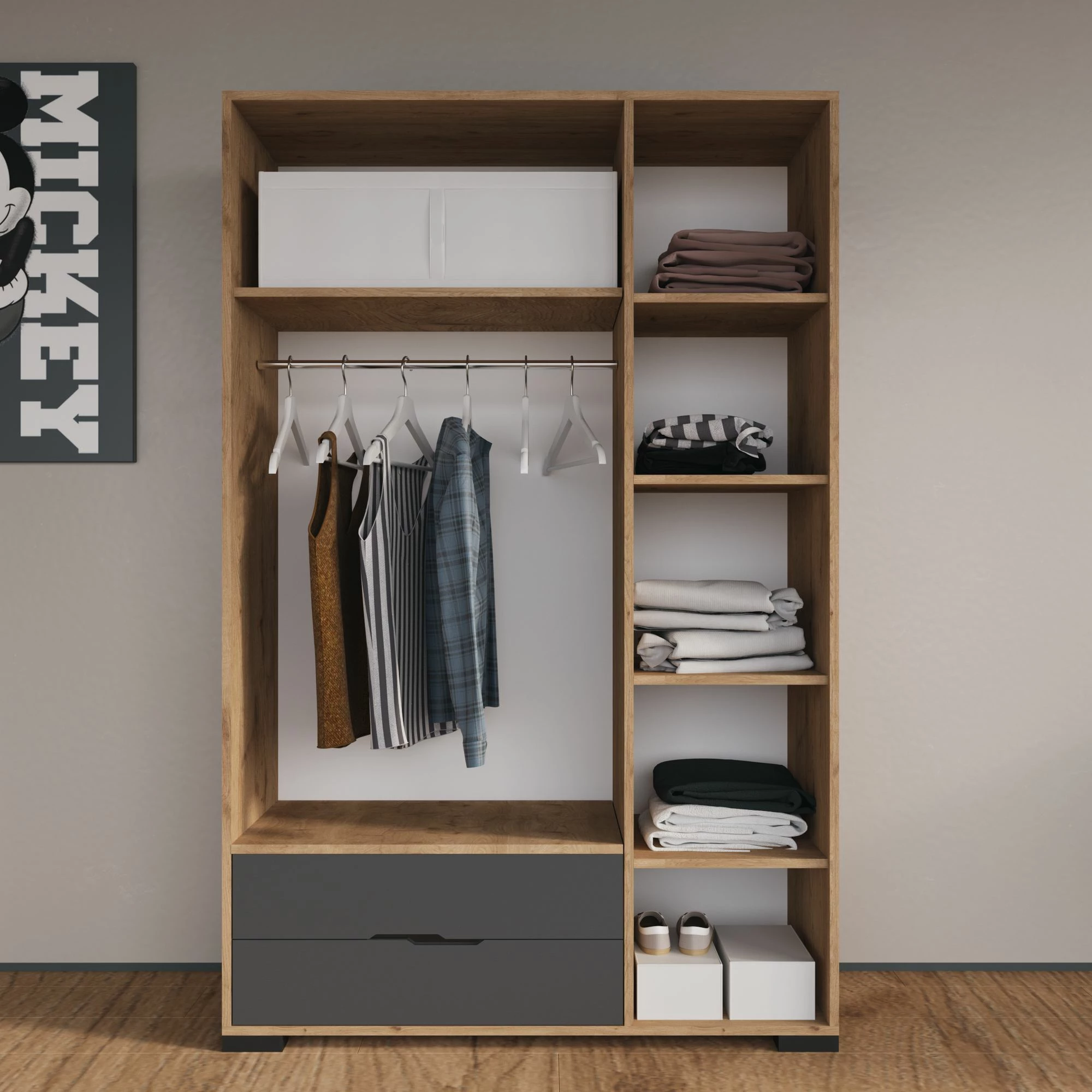 Dollap Skye Decor me sirtarë Royal 120, ngjyrë lis dhe antracit