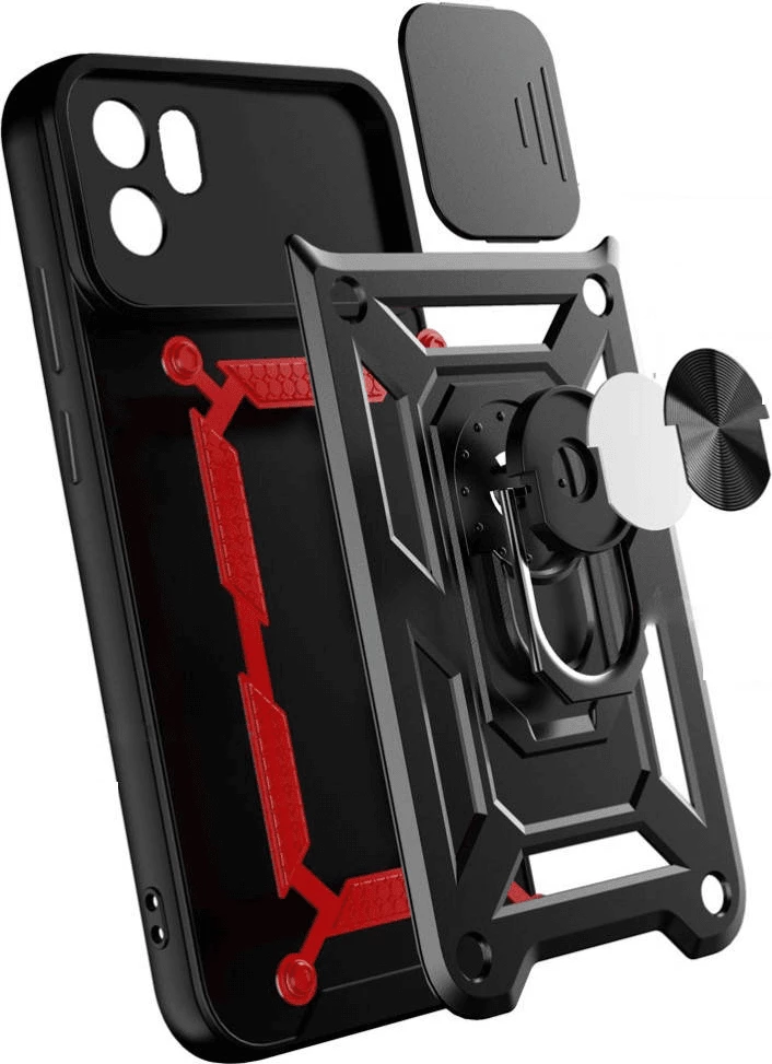 Mbështjellës silikoni armor me unazë ONASI për Xiaomi Redmi A1, me mbrojtje kamere, i zi