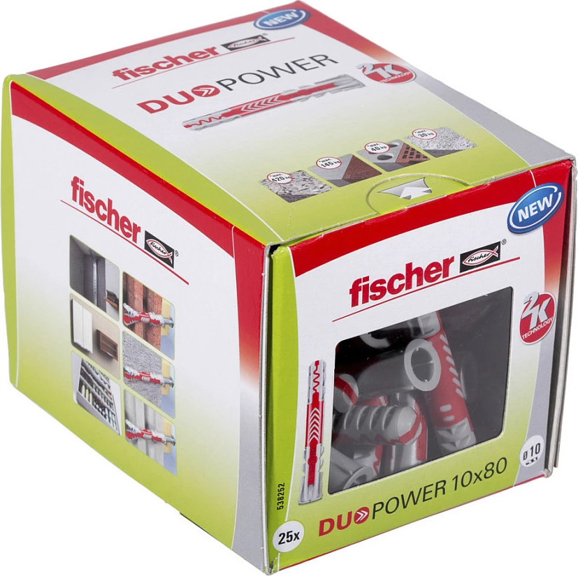 Dübel Fischer DUOPOWER 10x80, najllon, 25 copë, gri/kuqe