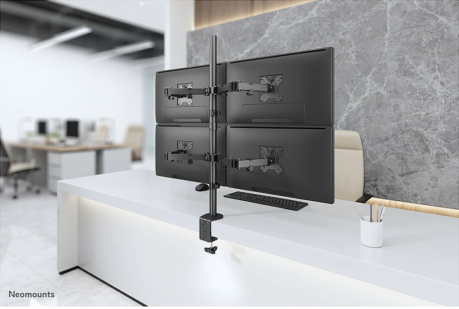 Krah monitori Neomounts FPMA-D550D4BLACK, për 4 ekrane, 13-32", rregullim lartësie, ngjyrë e zezë