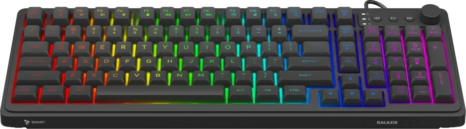 Tastierë gaming Savio GALAXIS, membrane, RGB, me kabllo USB 1.5 m, US QWERTY, e zezë