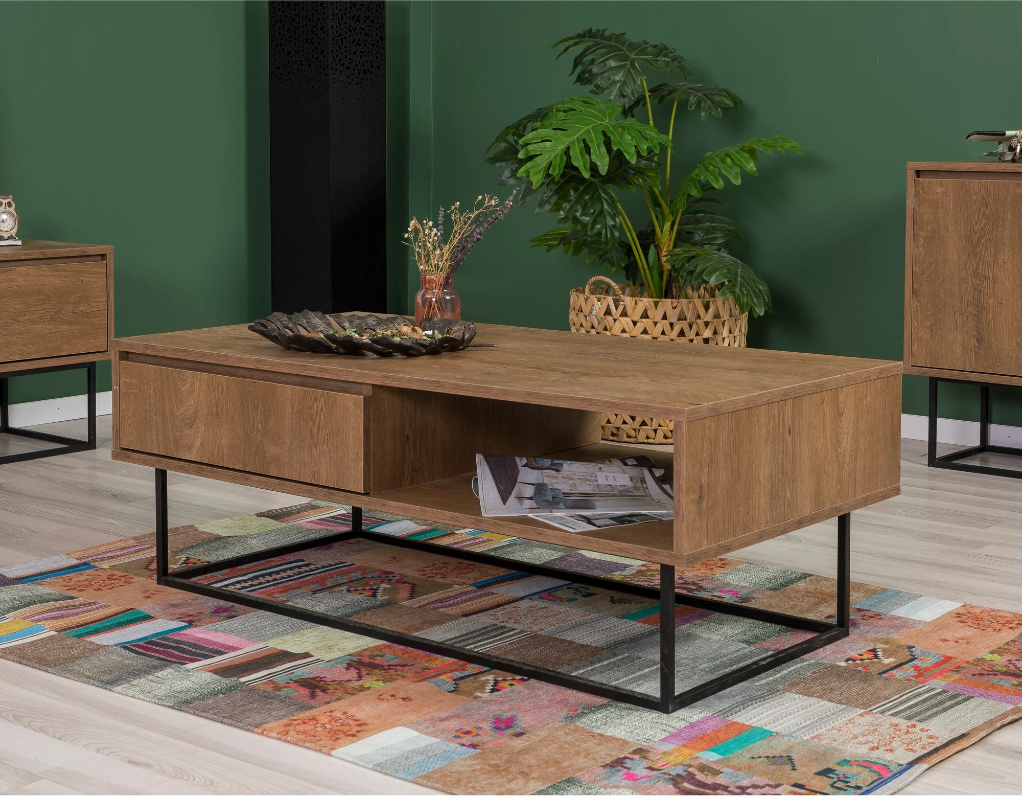 Set mobiljesh për dhomë dite, ngjyrë arrë dhe e zezë, Laxus Takım 3