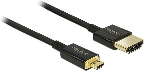 Kabllo HDMI DeLOCK HDMI-A në Micro HDMI-D, 3 m, 4K 60Hz, High Speed me Ethernet, e zezë