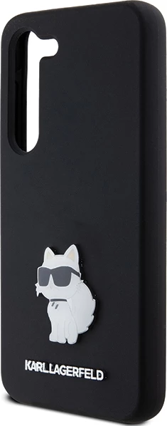 Mbështjellës Karl Lagerfeld Silicone Choupette Metal Pin për Samsung Galaxy S23, i zi