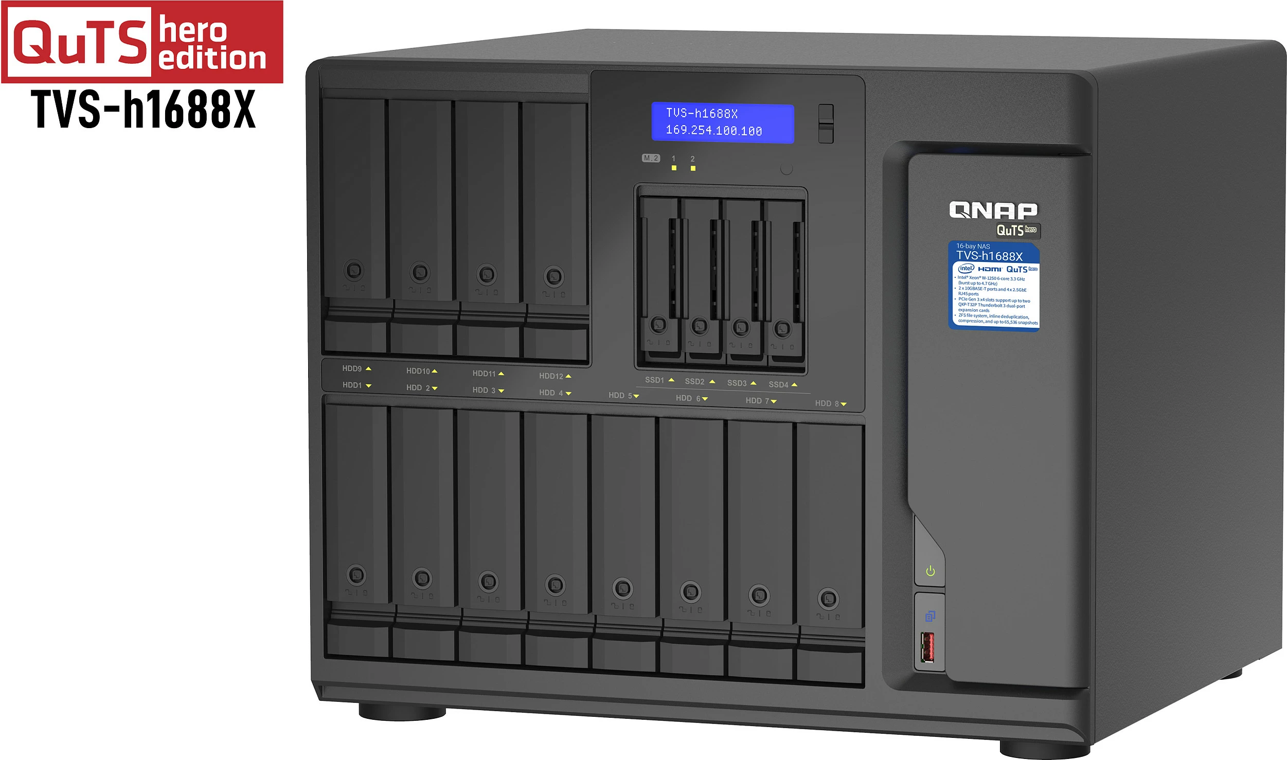 NAS QNAP TVS-h1688X, Intel Xeon W-1250, 32GB DDR4 ECC, Tower, 10GbE/2.5GbE, QuTS hero, e zezë