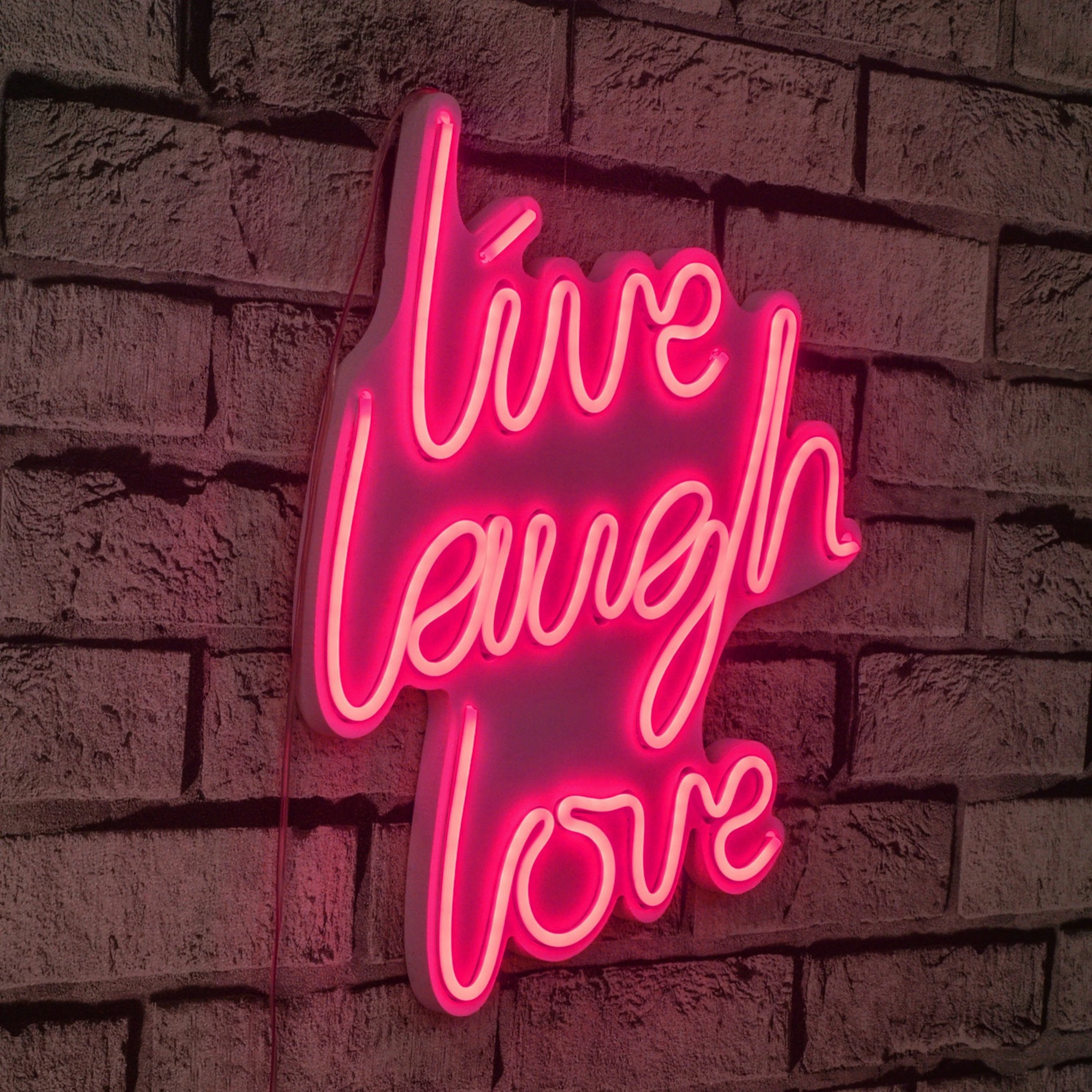 Dekor dritash LED plastike, 'live laugh love', ngjyrë rozë