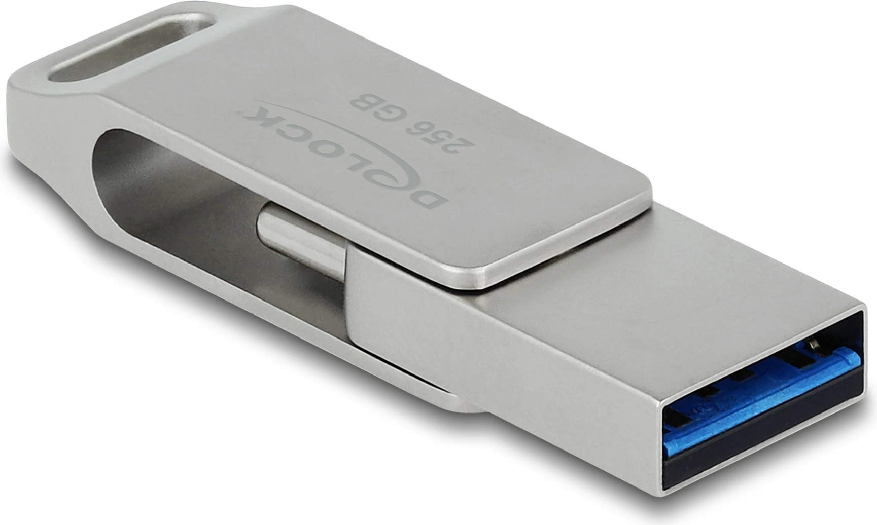 Memorie USB DeLOCK 256GB, USB-A + USB-C, USB 3.2 Gen 1, metal, gri