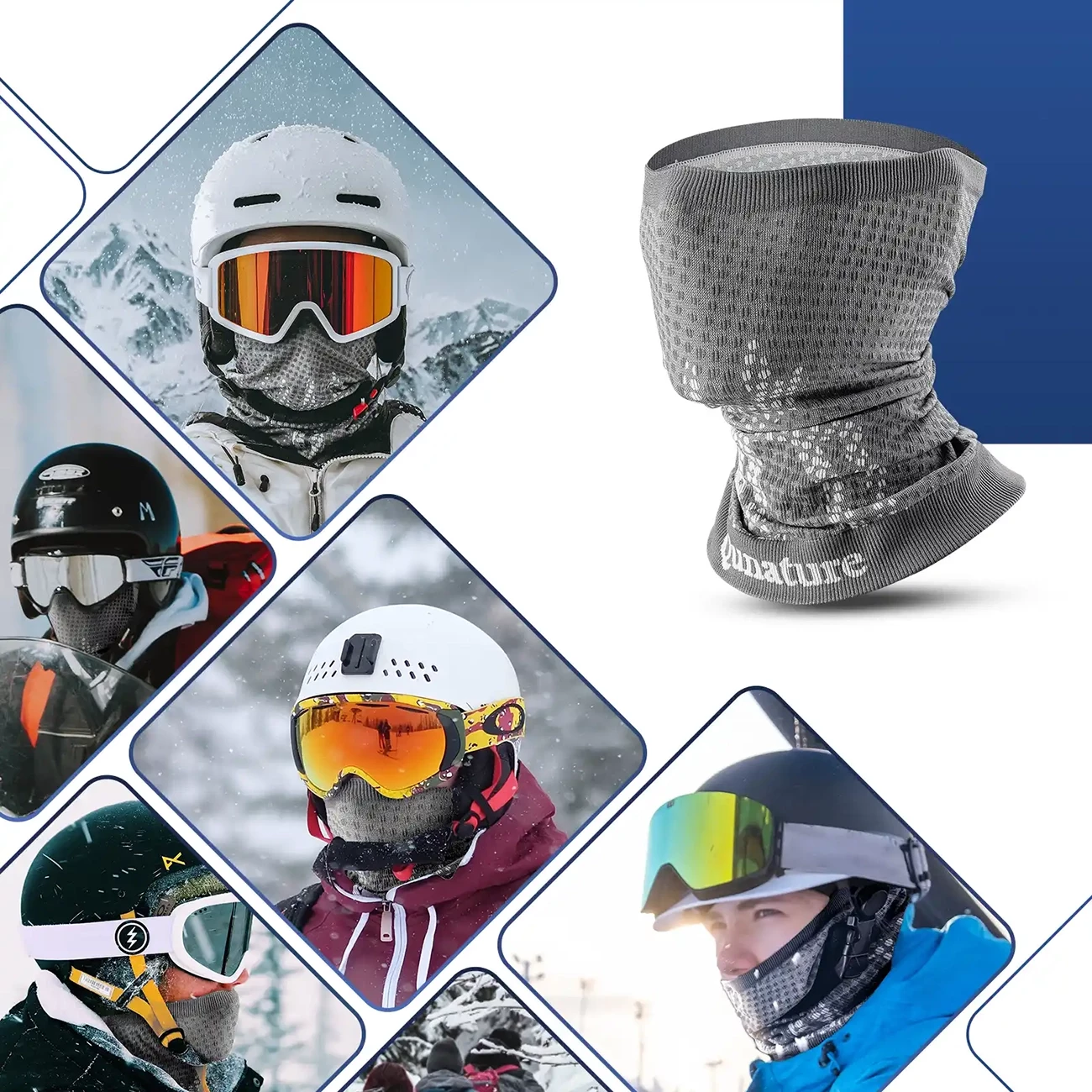 Ngrohës qafe / bandanë sportive, Qunature 11230014002, najlon i frymëmarrshëm elastik, pa qepje, madhësi universale 24.5x30 cm, gri