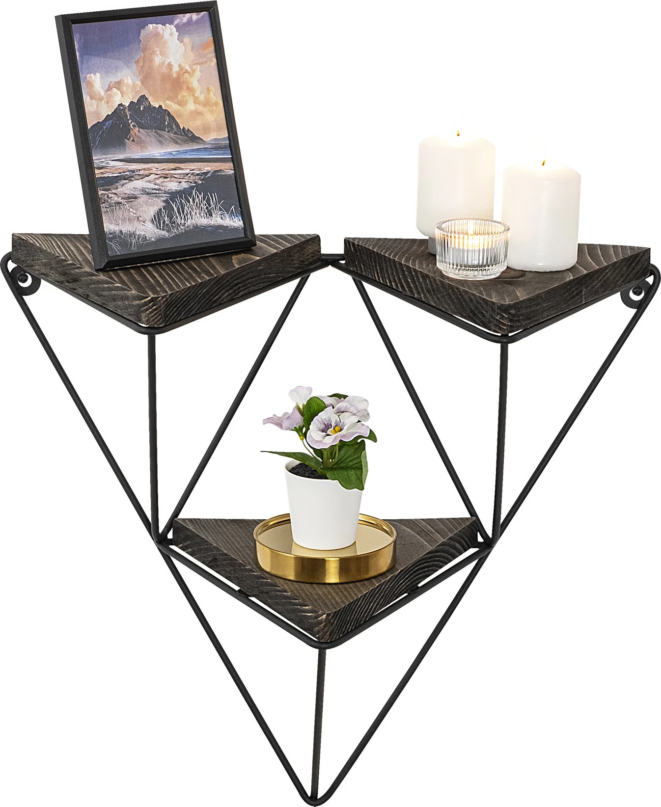 Raft muri Hanah Home, Freesia, dru bredhi, kornizë metalike, ngjyrë e zezë dhe arre e errët