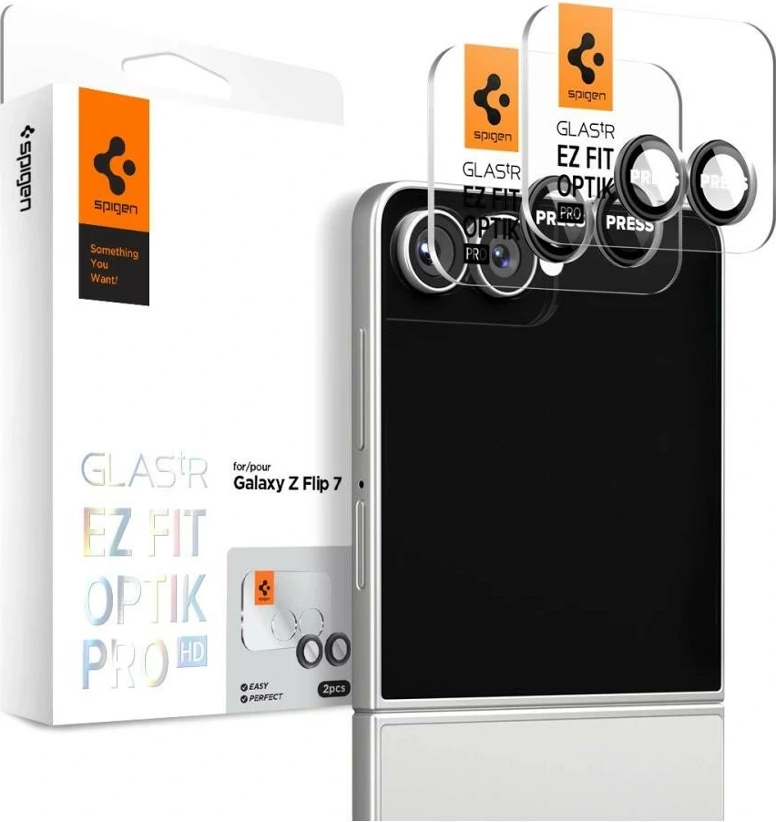 Mbështjellës xhami kamerë Spigen Optik Pro HD Glas.TR EZ FIT për Galaxy Z Flip 7, 2 copë, e zezë
