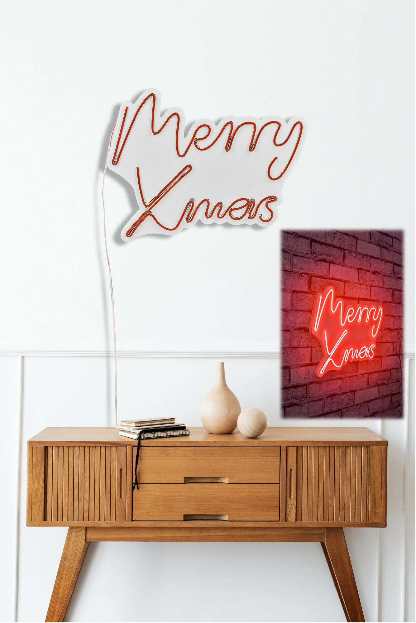 Dekor dritash LED plastike, 'Merry Christmas', ngjyrë e kuqe
