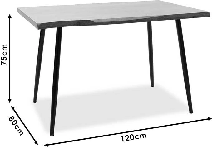 Tavolinë për ngrënie, MDF ngjyrë arre, këmbë metalike të zeza, 120x80x75 cm