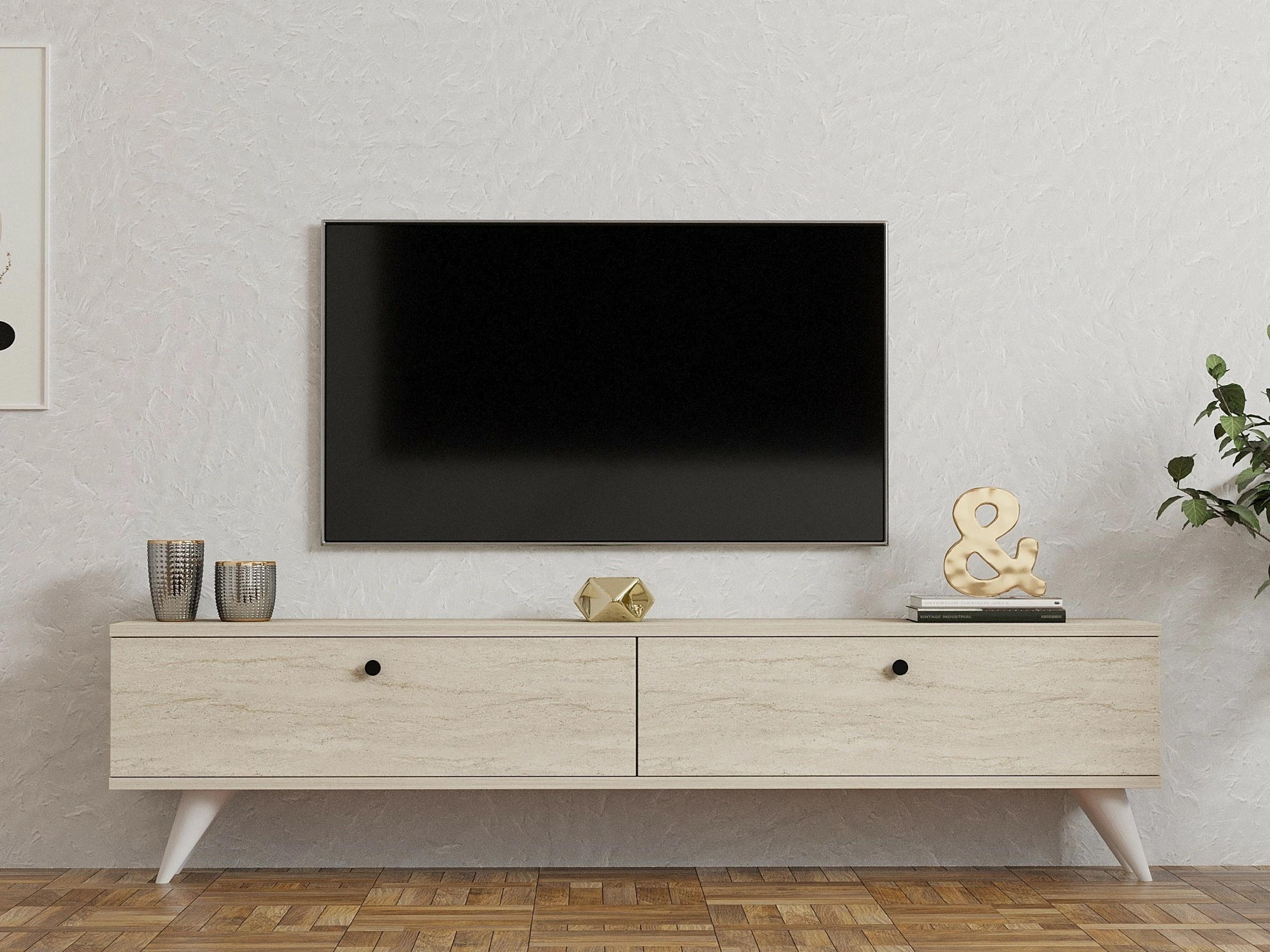 Komodë TV Skye Decor, Paris, ngjyrë travertin