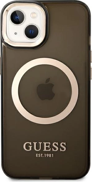 Mbështjellës Guess GUHMP14SHTCMK për iPhone 14 6.1", i fortë, MagSafe, i zi/ari