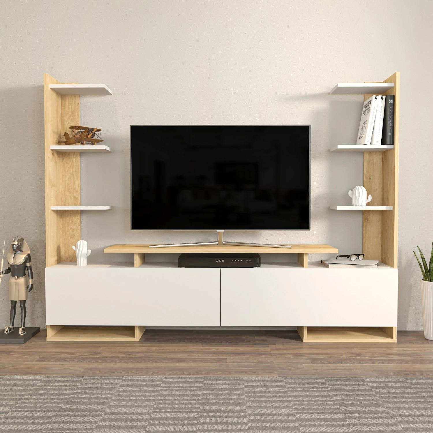 Komodë TV Skye Decor, ngjyrë lis dhe e bardhë, Ava