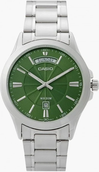 Orë dore Casio MTP-1381D-3AV, e argjendtë/gjelbër
