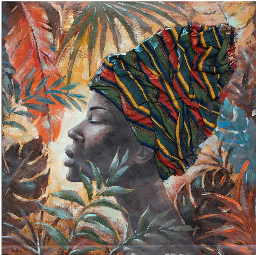 Pikturë dekorative Jungle Lady, shumëngjyrëshe, kanavacë, dru, 80x80x4cm