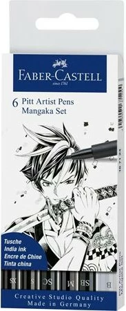 Set lapsa artistikë Faber-Castell Pitt Artist Pen Mangaka, 6 copë, bojë pigmenti, e zezë