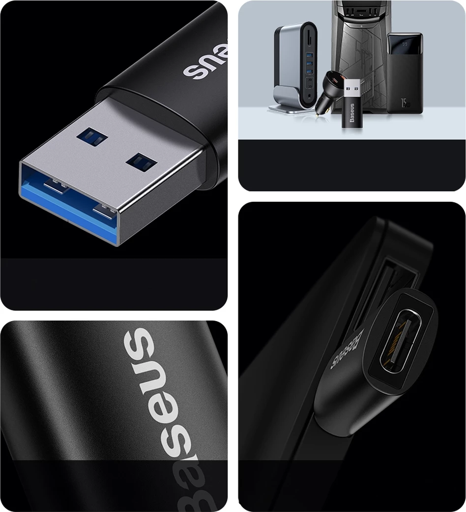 Adapter USB 3.1 OTG Baseus Ingenuity Series, USB-A në USB-C, i zi
