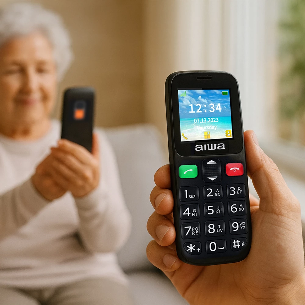 Celular për seniorë Aiwa FPH-S100, 4G, Dual SIM, buton SOS, ekran 1.8\", USB-C, radio FM, Bluetooth, i zi