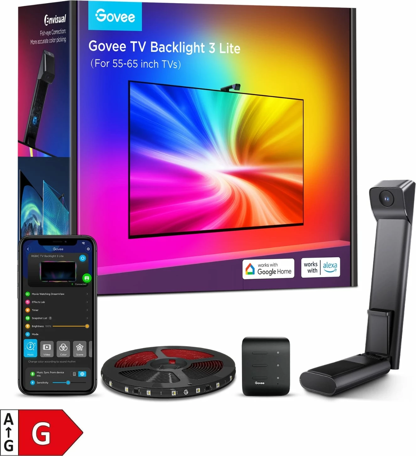Ndriçim LED prapa TV Govee Envisual TV Backlight 3 Lite, 55-65\", me kamerë, RGB