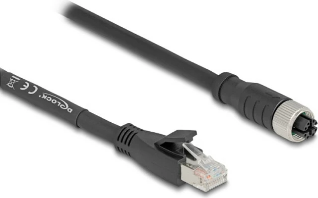 Kabllo Ethernet industriale DeLOCK 80590, Cat5e, M12 (F) në RJ-45 (M), 2 m, S/FTP, e zezë