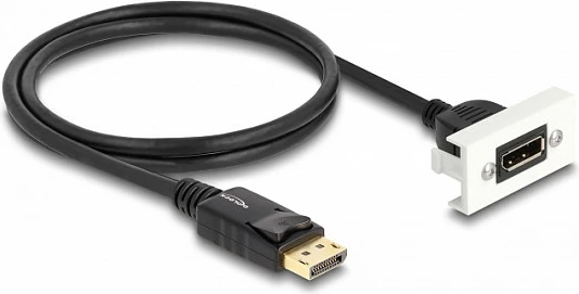 Modul DisplayPort DeLOCK Easy 45, 8K 30Hz, pigtail 1m, DP mashkull në DP femër, zi/bardhë