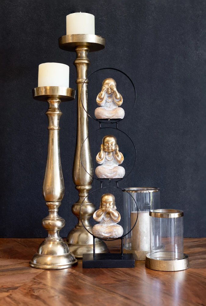 Mbajtës qirinjsh IONAS, alumin, ngjyrë ari, 18x18x74 cm