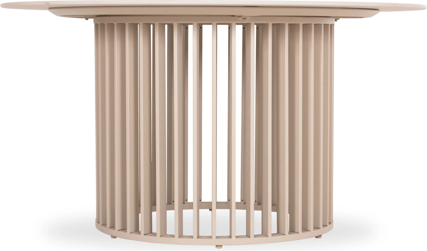 Tavolinë e rrumbullakët për jashtë, ETERNITY, alumin ngjyrë fildishi, sipërfaqe gur sinterizuar URANO IVORY, Φ140cm
