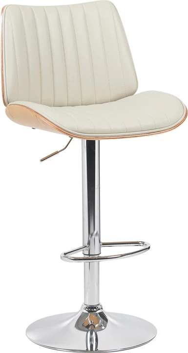 Karrige për bar Amani, lëkurë PU bezhë, bazë e kromuar, 50.5x54x87.5-107.5cm