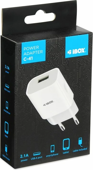 Karikues muri iBox C-41 me USB 2A dhe kabllo microUSB, i bardhë