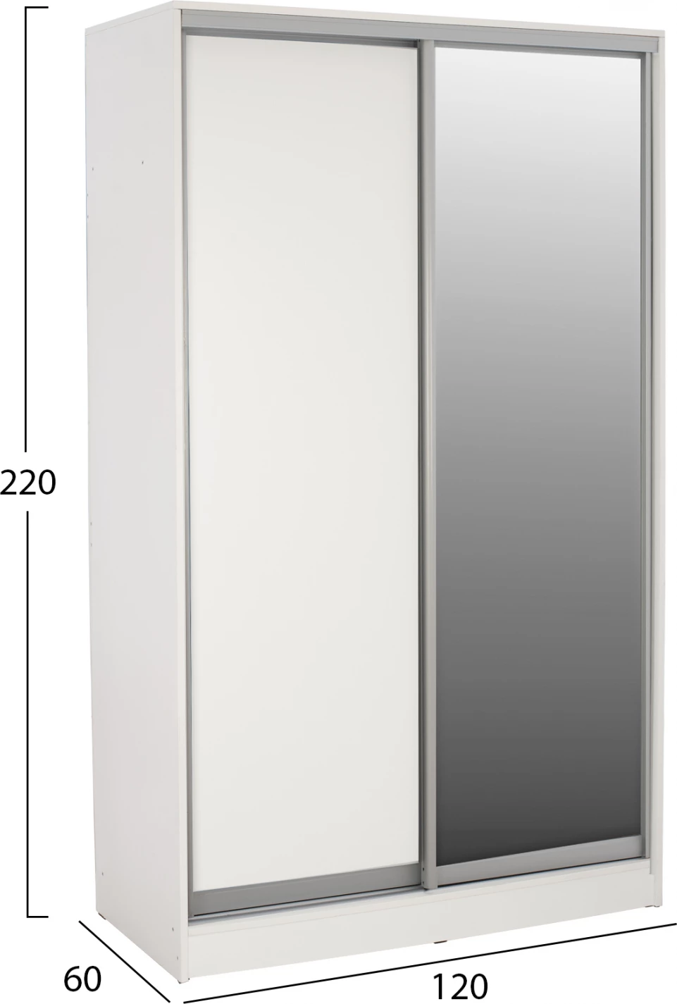 Dollap me dy dyer rrëshqitëse, ngjyrë e bardhë, me pasqyrë, FH2460.03, 120x60x220 cm