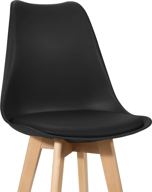 Karrige për bar Gaston, ngjyrë e zezë pp-pu dhe këmbë druri natyrale, 56x48.5x104cm