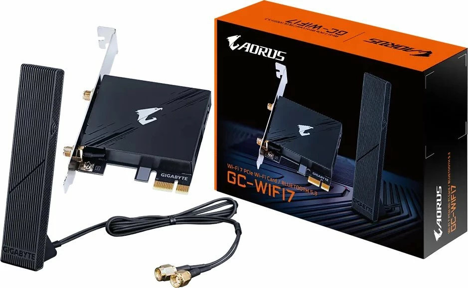 Kartë rrjeti Wi‑Fi 7 Gigabyte AORUS GC‑WIFI7 PCIe 5800 Mbps, e zezë, set me 2 antena