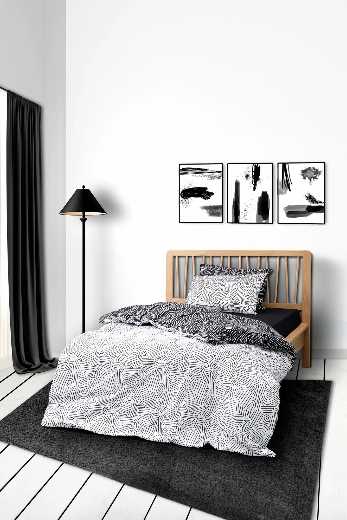 Set mbulesë krevati njëpersonësh Ranforce, ngjyrë e zezë, Maze