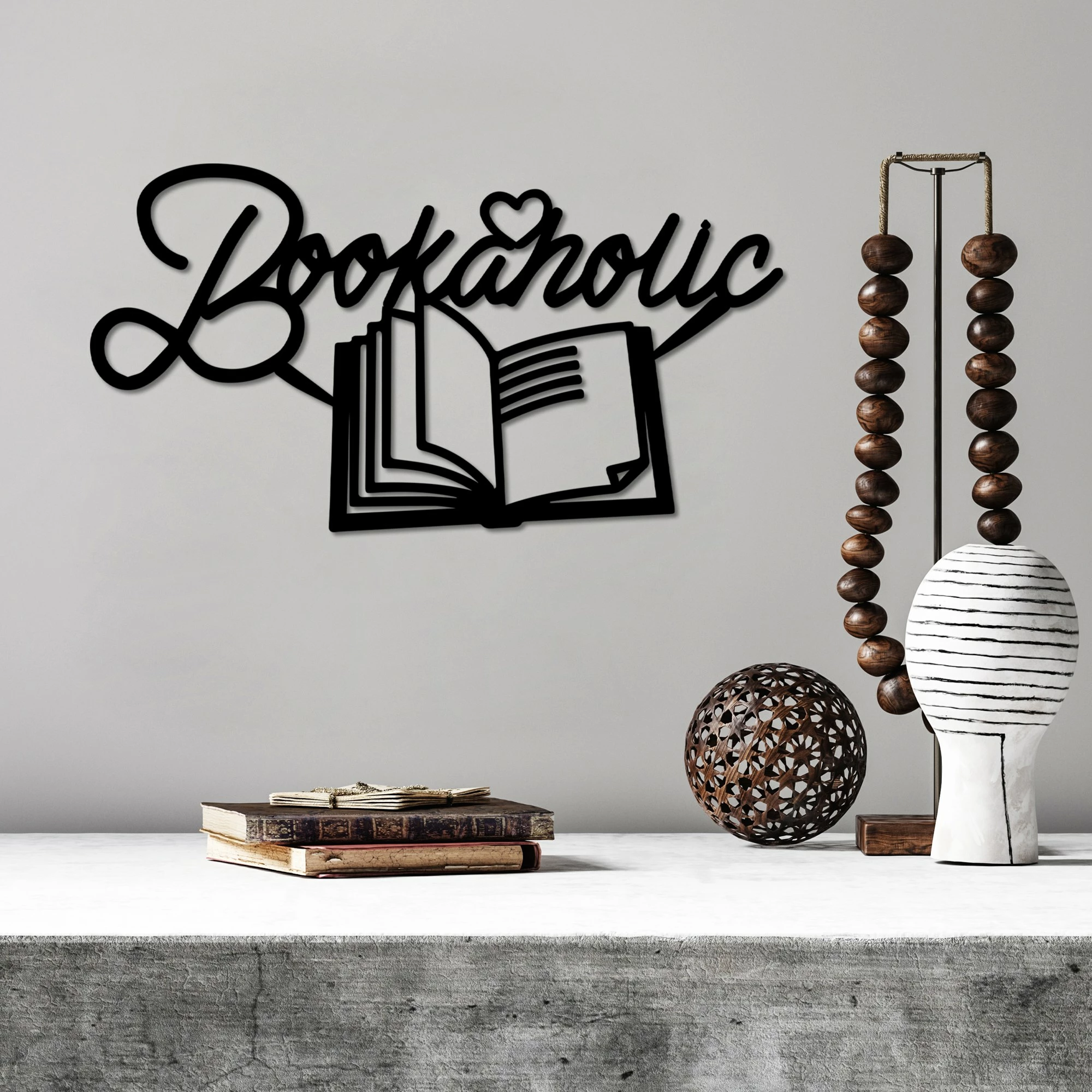 Aksesor dekorativ metalik për mur, Wallity, Book a Holic, ngjyrë e zezë, 58x30cm