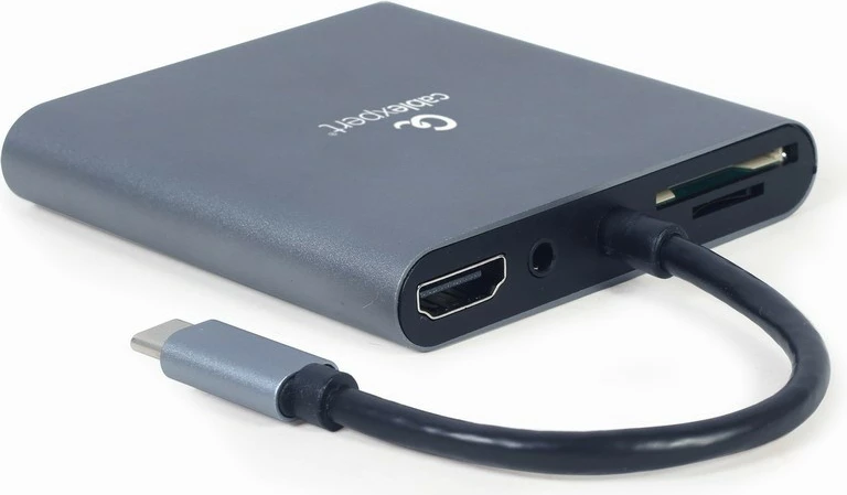 USB-C Hub Gembird A-CM-COMBO6-01, 6 në 1, HDMI, VGA, USB 3.0, Lexues kartelash, Gri