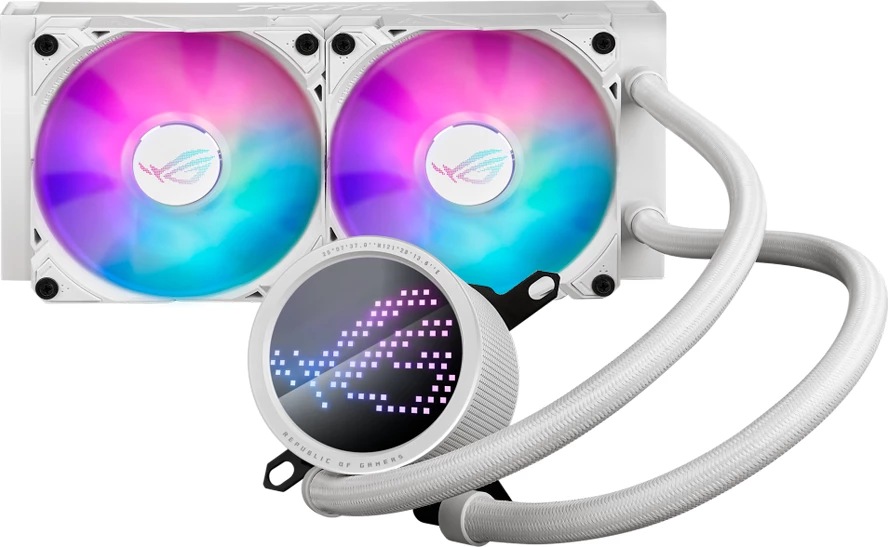 Ftohës i lëngshëm AIO për CPU ASUS ROG Ryuo III 240 ARGB White Edition, radiator 240mm, ekran LED Anime Matrix, 2x120mm ARGB, i bardhë