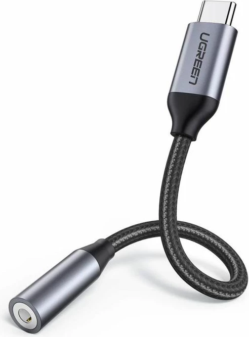 Kabllo adapter audio USB-C në 3.5mm UGREEN 30632, 10cm, TRRS CTIA/OMTP, polybag, gri e errët