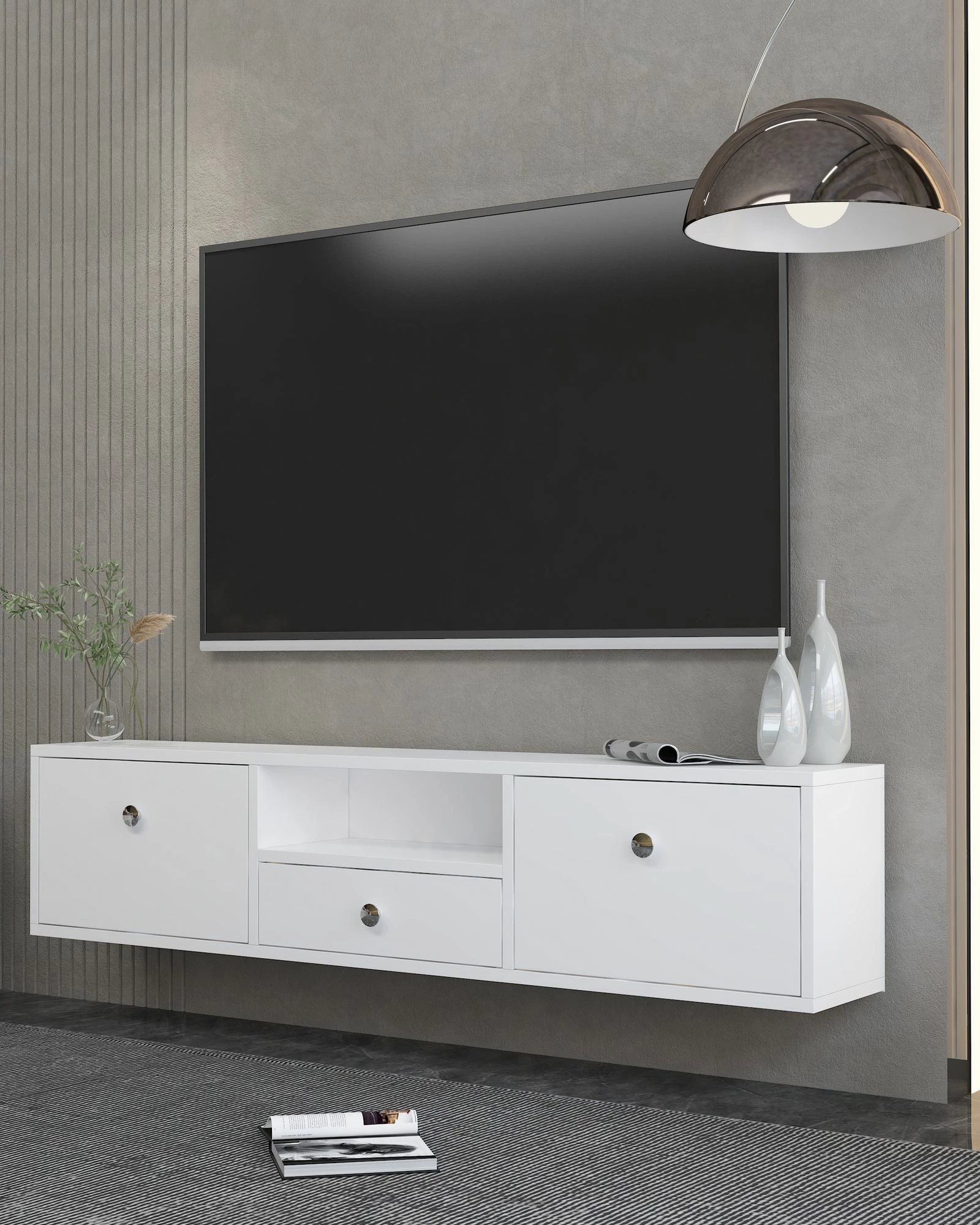 Komodë TV Skye Decor, 1301-DROP-1, e bardhë, argjend