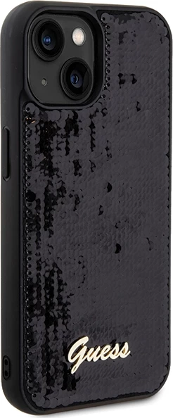 Mbështjellës Guess Sequin Script Metal për iPhone 13/14/15, i zi