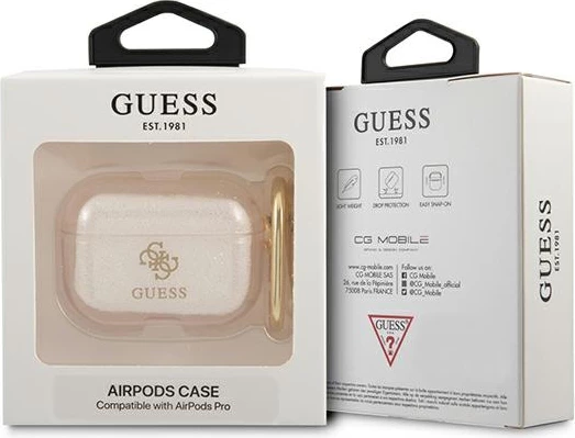 Mbështjellës Guess GUAPUCG4GD për AirPods Pro, Glitter, Ari