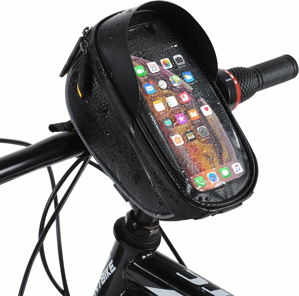 Çantë timoni për biçikletë Wozinsky WBB16BK me mbështjellës telefoni, 1L, e zezë